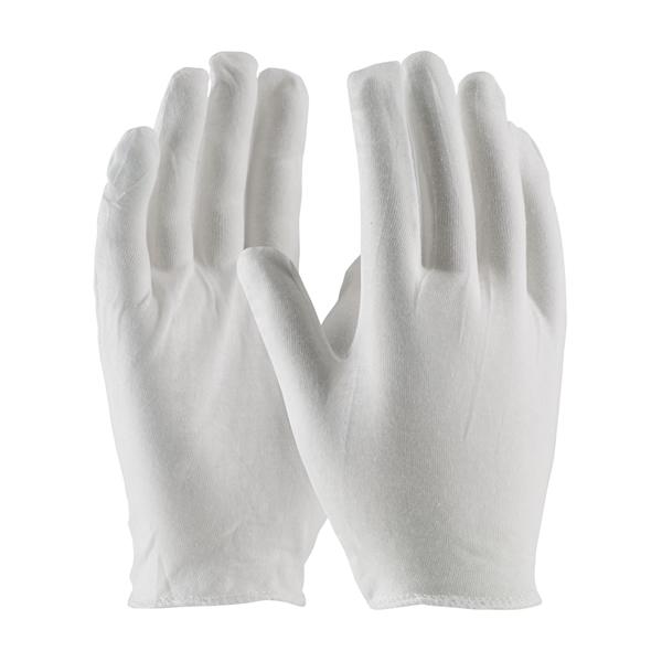 PIP Premium, Light Weight Cotton Lisle Inspection Glove with Overcast Hem Cuff - Men's, White, 1200/pr - 97-500H