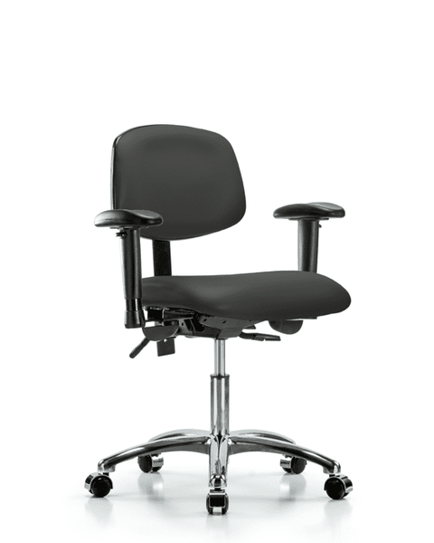 Vinyl Chair Chrome - Desk Height with Seat Tilt, Adjustable Arms, & Casters in Charcoal Trailblazer Vinyl - VDHCH-CR-T1-A1-CC-8605