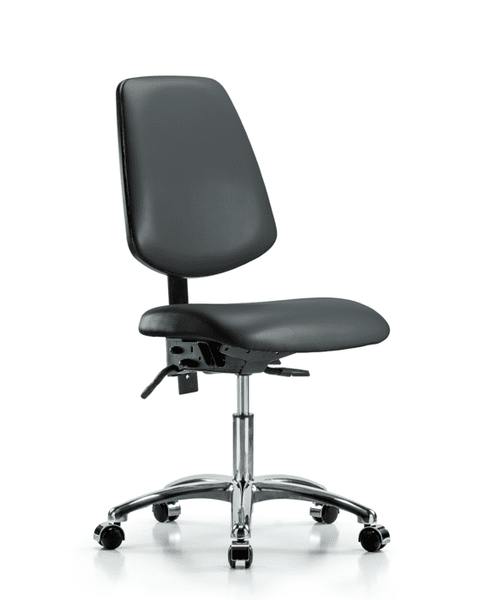 Vinyl Chair Chrome - Desk Height with Medium Back & Casters in Carbon Supernova Vinyl - VDHCH-MB-CR-T0-A0-CC-8823