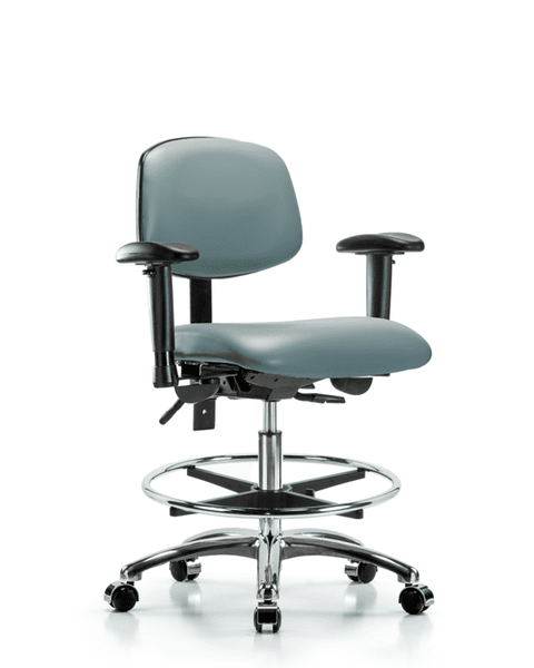 Vinyl Chair Chrome - Medium Bench Height with Seat Tilt, Adjustable Arms, Chrome Foot Ring, & Casters in Storm Supernova Vinyl - VMBCH-CR-T1-A1-CF-CC-8822