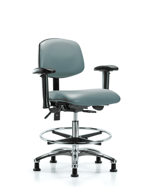 Vinyl Chair Chrome - Medium Bench Height with Seat Tilt, Adjustable Arms, Chrome Foot Ring, & Casters in Storm Supernova Vinyl - VMBCH-CR-T1-A1-CF-RG-8822