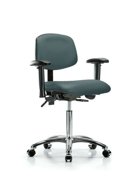 Vinyl Chair Chrome - Medium Bench Height with Seat Tilt, Adjustable Arms, & Casters in Colonial Blue Trailblazer Vinyl - VMBCH-CR-T1-A1-NF-CC-8546