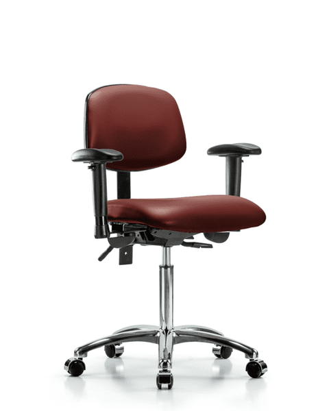 Vinyl Chair Chrome - Medium Bench Height with Seat Tilt, Adjustable Arms, & Casters in Borscht Supernova Vinyl - VMBCH-CR-T1-A1-NF-CC-8815