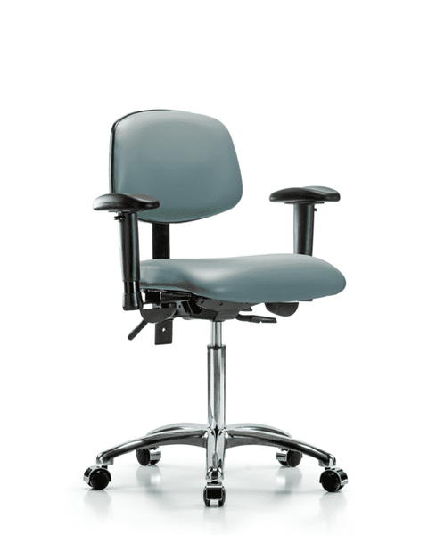Vinyl Chair Chrome - Medium Bench Height with Seat Tilt, Adjustable Arms, & Casters in Storm Supernova Vinyl - VMBCH-CR-T1-A1-NF-CC-8822