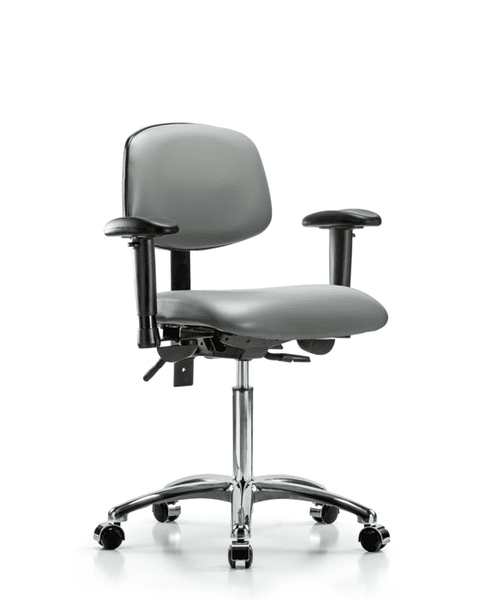 Vinyl Chair Chrome - Medium Bench Height with Seat Tilt, Adjustable Arms, & Casters in Sterling Supernova Vinyl - VMBCH-CR-T1-A1-NF-CC-8840