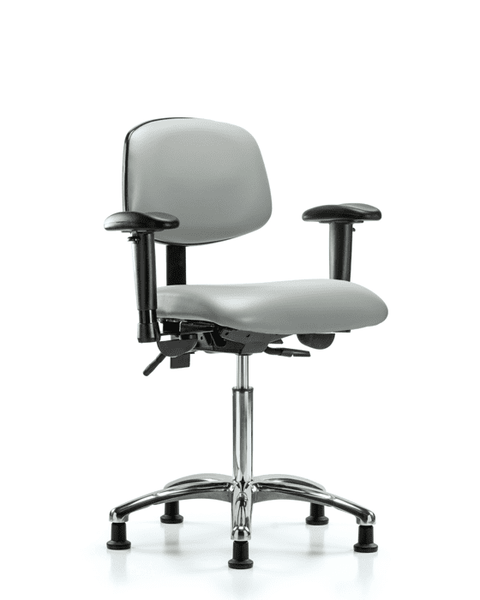 Vinyl Chair Chrome - Medium Bench Height with Seat Tilt, Adjustable Arms, & Stationary Glides in Dove Trailblazer Vinyl - VMBCH-CR-T1-A1-NF-RG-8567