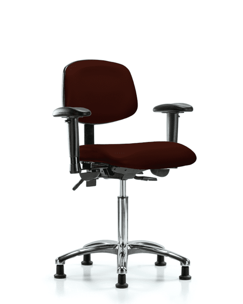 Vinyl Chair Chrome - Medium Bench Height with Seat Tilt, Adjustable Arms, & Stationary Glides in Burgundy Trailblazer Vinyl - VMBCH-CR-T1-A1-NF-RG-8569