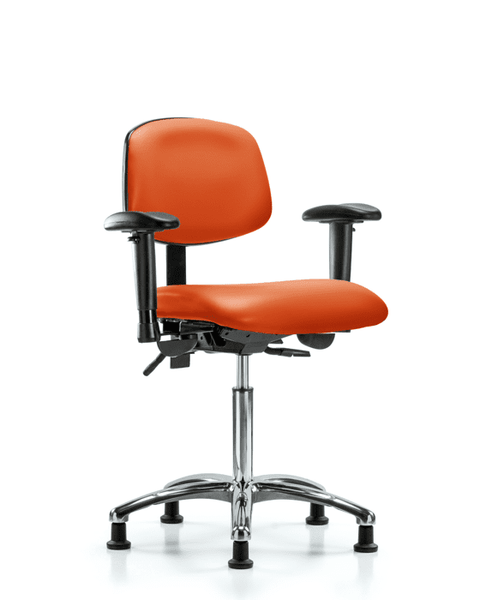 Vinyl Chair Chrome - Medium Bench Height with Seat Tilt, Adjustable Arms, & Stationary Glides in Orange Kist Trailblazer Vinyl - VMBCH-CR-T1-A1-NF-RG-8613