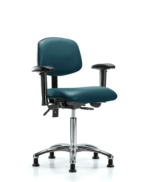 Vinyl Chair Chrome - Medium Bench Height with Seat Tilt, Adjustable Arms, & Stationary Glides in Marine Blue Supernova Vinyl - VMBCH-CR-T1-A1-NF-RG-8801