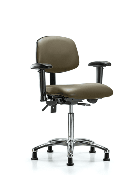Vinyl Chair Chrome - Medium Bench Height with Seat Tilt, Adjustable Arms, & Stationary Glides in Taupe Supernova Vinyl - VMBCH-CR-T1-A1-NF-RG-8809