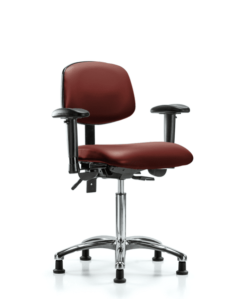 Vinyl Chair Chrome - Medium Bench Height with Seat Tilt, Adjustable Arms, & Stationary Glides in Borscht Supernova Vinyl - VMBCH-CR-T1-A1-NF-RG-8815