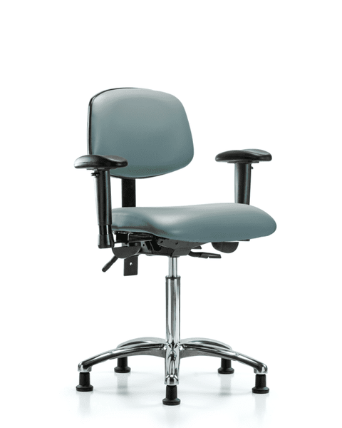 Vinyl Chair Chrome - Medium Bench Height with Seat Tilt, Adjustable Arms, & Stationary Glides in Storm Supernova Vinyl - VMBCH-CR-T1-A1-NF-RG-8822