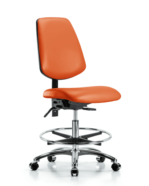 Vinyl Chair Chrome - Medium Bench Height with Medium Back, Chrome Foot Ring, & Casters in Orange Kist Trailblazer Vinyl - VMBCH-MB-CR-T0-A0-CF-CC-8613