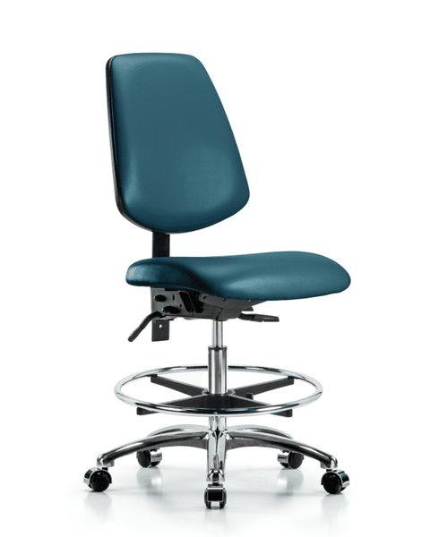 Vinyl Chair Chrome - Medium Bench Height with Medium Back, Chrome Foot Ring, & Casters in Marine Blue Supernova Vinyl - VMBCH-MB-CR-T0-A0-CF-CC-8801