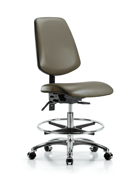 Vinyl Chair Chrome - Medium Bench Height with Medium Back, Chrome Foot Ring, & Casters in Taupe Supernova Vinyl - VMBCH-MB-CR-T0-A0-CF-CC-8809