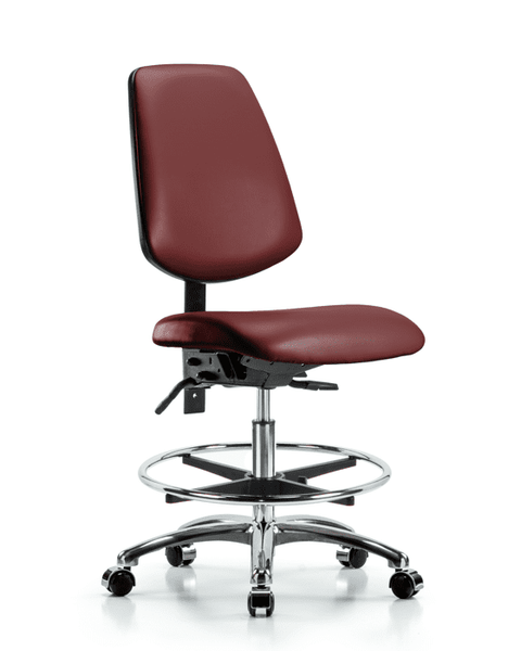 Vinyl Chair Chrome - Medium Bench Height with Medium Back, Chrome Foot Ring, & Casters in Borscht Supernova Vinyl - VMBCH-MB-CR-T0-A0-CF-CC-8815