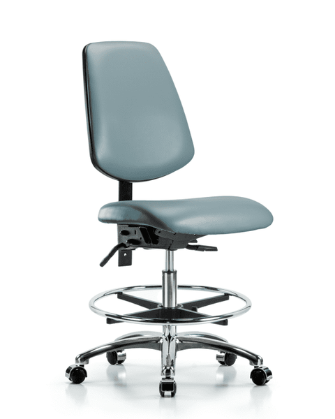 Vinyl Chair Chrome - Medium Bench Height with Medium Back, Chrome Foot Ring, & Casters in Storm Supernova Vinyl - VMBCH-MB-CR-T0-A0-CF-CC-8822