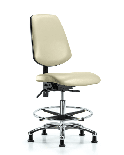 Vinyl Chair Chrome - Medium Bench Height with Medium Back, Chrome Foot Ring, & Stationary Glides in Adobe White Trailblazer Vinyl - VMBCH-MB-CR-T0-A0-CF-RG-8501