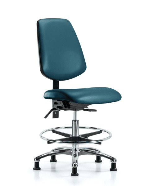 Vinyl Chair Chrome - Medium Bench Height with Medium Back, Chrome Foot Ring, & Stationary Glides in Marine Blue Supernova Vinyl - VMBCH-MB-CR-T0-A0-CF-RG-8801