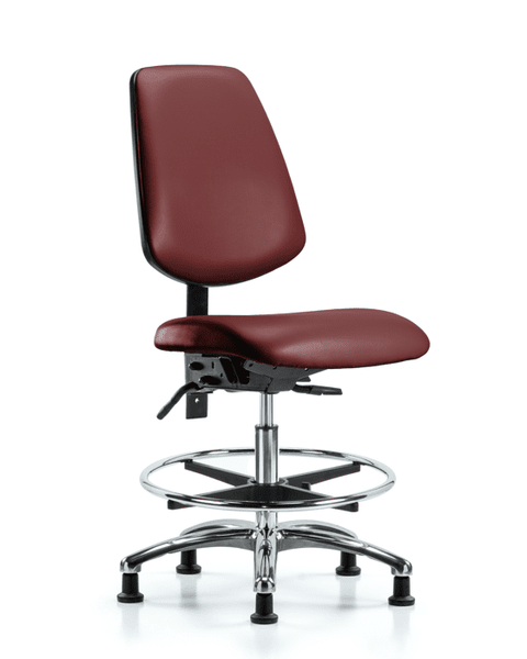 Vinyl Chair Chrome - Medium Bench Height with Medium Back, Chrome Foot Ring, & Stationary Glides in Borscht Supernova Vinyl - VMBCH-MB-CR-T0-A0-CF-RG-8815