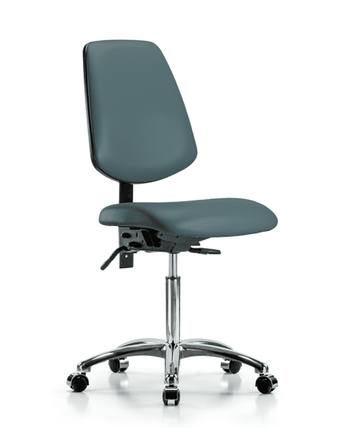 Vinyl Chair Chrome - Medium Bench Height with Medium Back & Casters in Colonial Blue Trailblazer Vinyl - VMBCH-MB-CR-T0-A0-NF-CC-8546