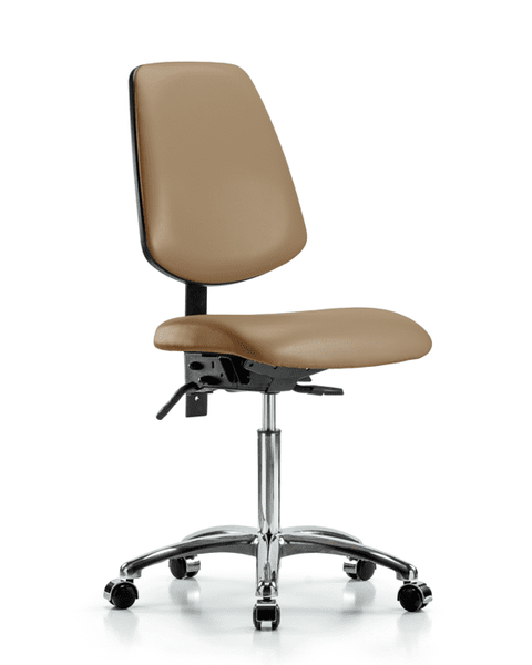 Vinyl Chair Chrome - Medium Bench Height with Medium Back & Casters in Taupe Trailblazer Vinyl - VMBCH-MB-CR-T0-A0-NF-CC-8584