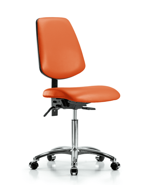 Vinyl Chair Chrome - Medium Bench Height with Medium Back & Casters in Orange Kist Trailblazer Vinyl - VMBCH-MB-CR-T0-A0-NF-CC-8613