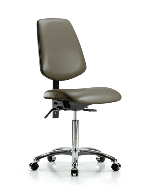 Vinyl Chair Chrome - Medium Bench Height with Medium Back & Casters in Taupe Supernova Vinyl - VMBCH-MB-CR-T0-A0-NF-CC-8809