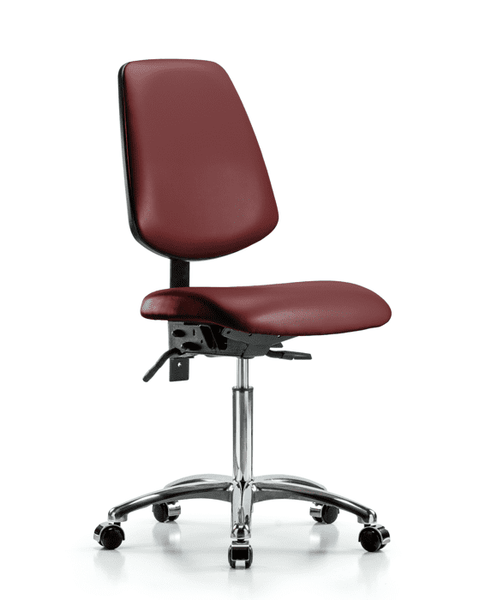 Vinyl Chair Chrome - Medium Bench Height with Medium Back & Casters in Borscht Supernova Vinyl - VMBCH-MB-CR-T0-A0-NF-CC-8815