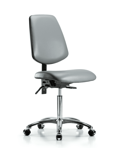 Vinyl Chair Chrome - Medium Bench Height with Medium Back & Casters in Sterling Supernova Vinyl - VMBCH-MB-CR-T0-A0-NF-CC-8840