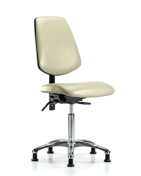 Vinyl Chair Chrome - Medium Bench Height with Medium Back & Stationary Glides in Adobe White Trailblazer Vinyl - VMBCH-MB-CR-T0-A0-NF-RG-8501