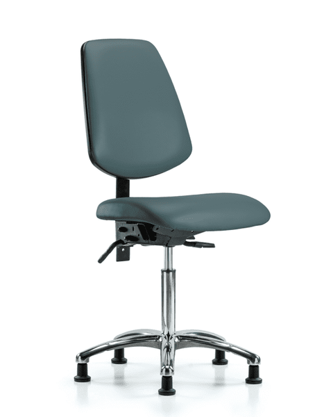 Vinyl Chair Chrome - Medium Bench Height with Medium Back & Stationary Glides in Colonial Blue Trailblazer Vinyl - VMBCH-MB-CR-T0-A0-NF-RG-8546