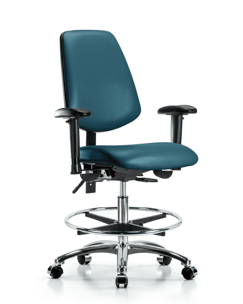Vinyl Chair Chrome - Medium Bench Height with Medium Back, Adjustable Arms, Chrome Foot Ring, & Casters in Marine Blue Supernova Vinyl - VMBCH-MB-CR-T0-A1-CF-CC-8801