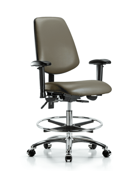 Vinyl Chair Chrome - Medium Bench Height with Medium Back, Adjustable Arms, Chrome Foot Ring, & Casters in Taupe Supernova Vinyl - VMBCH-MB-CR-T0-A1-CF-CC-8809