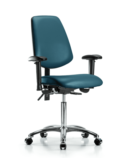 Vinyl Chair Chrome - Medium Bench Height with Medium Back, Adjustable Arms, & Casters in Marine Blue Supernova Vinyl - VMBCH-MB-CR-T0-A1-NF-CC-8801