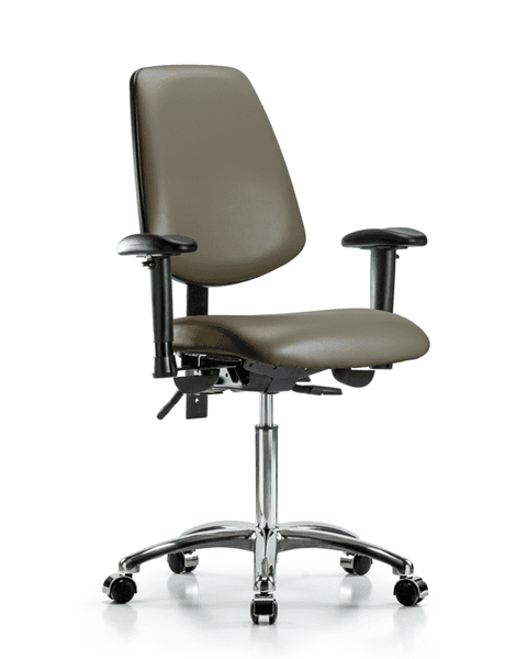 Vinyl Chair Chrome - Medium Bench Height with Medium Back, Adjustable Arms, & Casters in Taupe Supernova Vinyl - VMBCH-MB-CR-T0-A1-NF-CC-8809