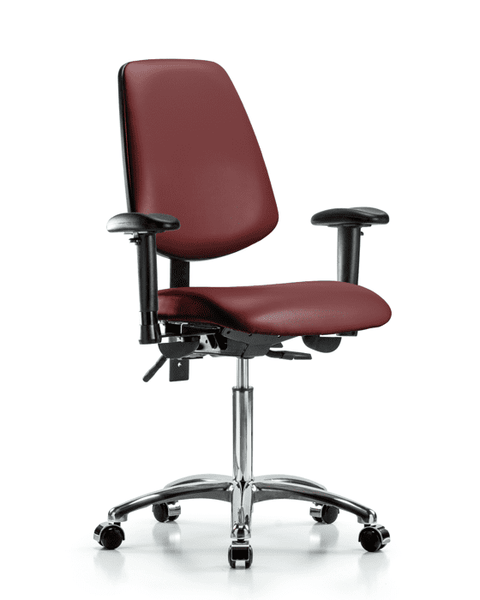 Vinyl Chair Chrome - Medium Bench Height with Medium Back, Adjustable Arms, & Casters in Borscht Supernova Vinyl - VMBCH-MB-CR-T0-A1-NF-CC-8815
