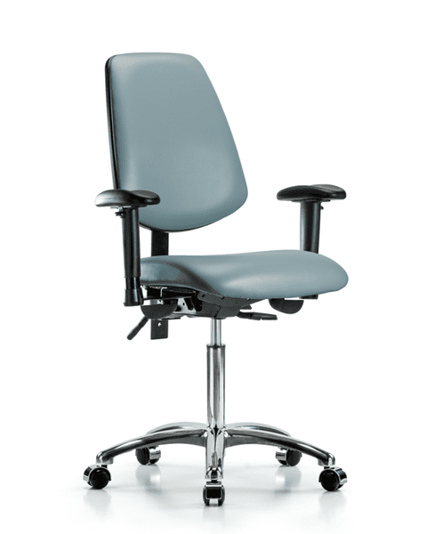 Vinyl Chair Chrome - Medium Bench Height with Medium Back, Adjustable Arms, & Casters in Storm Supernova Vinyl - VMBCH-MB-CR-T0-A1-NF-CC-8822