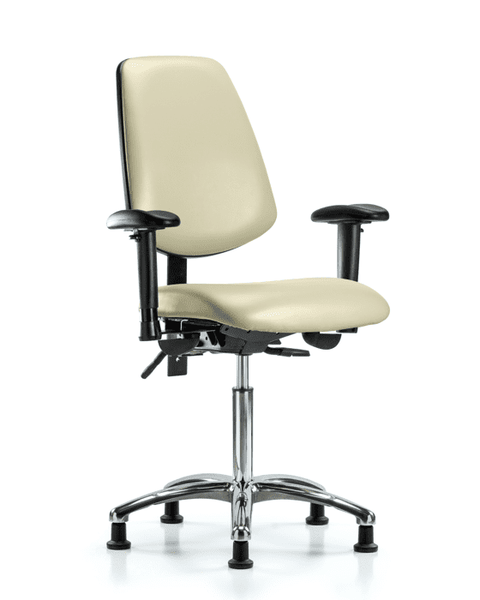 Vinyl Chair Chrome - Medium Bench Height with Medium Back, Adjustable Arms, & Stationary Glides in Adobe White Trailblazer Vinyl - VMBCH-MB-CR-T0-A1-NF-RG-8501