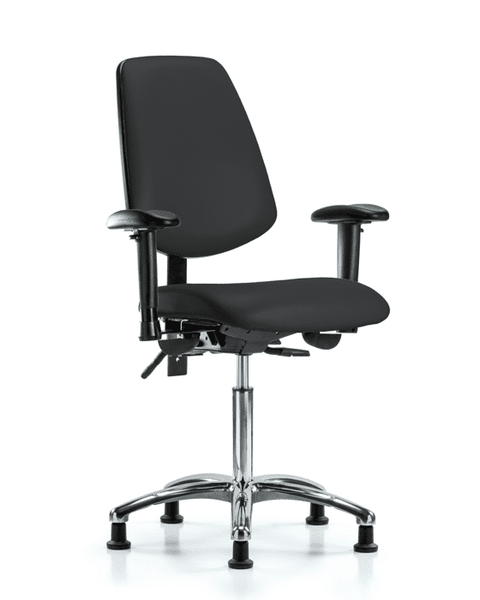 Vinyl Chair Chrome - Medium Bench Height with Medium Back, Adjustable Arms, & Stationary Glides in Black Trailblazer Vinyl - VMBCH-MB-CR-T0-A1-NF-RG-8540