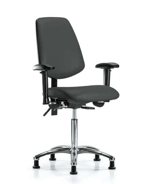 Vinyl Chair Chrome - Medium Bench Height with Medium Back, Adjustable Arms, & Stationary Glides in Charcoal Trailblazer Vinyl - VMBCH-MB-CR-T0-A1-NF-RG-8605