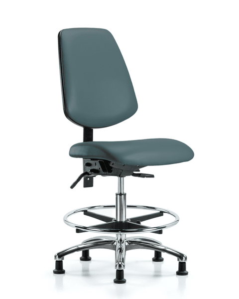 Vinyl Chair Chrome - Medium Bench Height with Medium Back, Seat Tilt, Chrome Foot Ring, & Stationary Glides in Colonial Blue Trailblazer Vinyl - VMBCH-MB-CR-T1-A0-CF-RG-8546