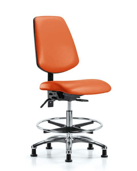 Vinyl Chair Chrome - Medium Bench Height with Medium Back, Seat Tilt, Chrome Foot Ring, & Stationary Glides in Orange Kist Trailblazer Vinyl - VMBCH-MB-CR-T1-A0-CF-RG-8613