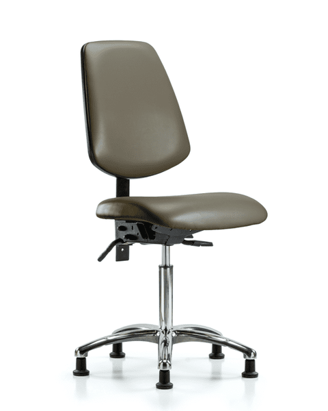 Vinyl Chair Chrome - Medium Bench Height with Medium Back, Seat Tilt, & Stationary Glides in Taupe Supernova Vinyl - VMBCH-MB-CR-T1-A0-NF-RG-8809
