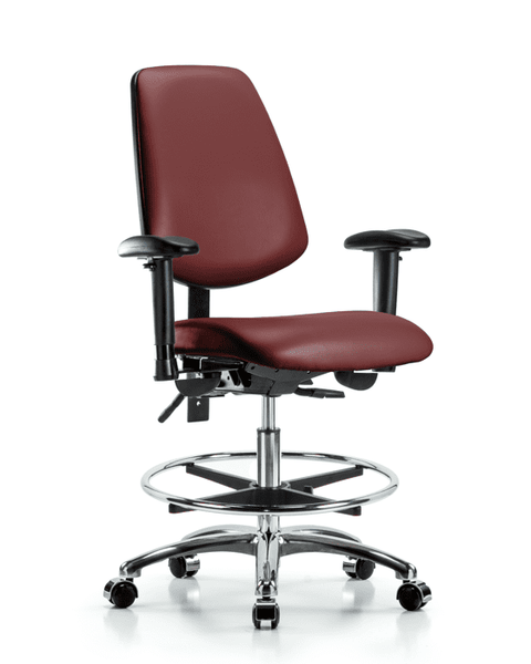 Vinyl Chair Chrome - Medium Bench Height with Medium Back, Seat Tilt, Adjustable Arms, Chrome Foot Ring, & Casters in Borscht Supernova Vinyl - VMBCH-MB-CR-T1-A1-CF-CC-8815