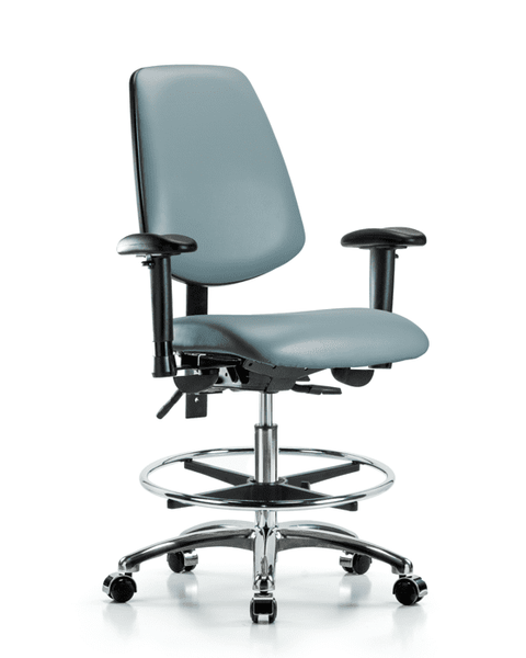 Vinyl Chair Chrome - Medium Bench Height with Medium Back, Seat Tilt, Adjustable Arms, Chrome Foot Ring, & Casters in Storm Supernova Vinyl - VMBCH-MB-CR-T1-A1-CF-CC-8822