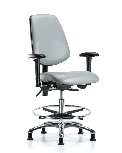 Vinyl Chair Chrome - Medium Bench Height with Medium Back, Seat Tilt, Adjustable Arms, Chrome Foot Ring, & Stationary Glides in Dove Trailblazer Vinyl - VMBCH-MB-CR-T1-A1-CF-RG-8567