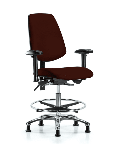 Vinyl Chair Chrome - Medium Bench Height with Medium Back, Seat Tilt, Adjustable Arms, Chrome Foot Ring, & Stationary Glides in Burgundy Trailblazer Vinyl - VMBCH-MB-CR-T1-A1-CF-RG-8569