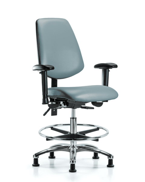 Vinyl Chair Chrome - Medium Bench Height with Medium Back, Seat Tilt, Adjustable Arms, Chrome Foot Ring, & Stationary Glides in Storm Supernova Vinyl - VMBCH-MB-CR-T1-A1-CF-RG-8822