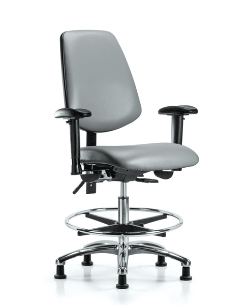Vinyl Chair Chrome - Medium Bench Height with Medium Back, Seat Tilt, Adjustable Arms, Chrome Foot Ring, & Stationary Glides in Sterling Supernova Vinyl - VMBCH-MB-CR-T1-A1-CF-RG-8840